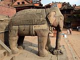Kathmandu Bhaktapur 06-5 Nyatapola Temple Stairway Elephant Close Up Here is a close up of an elephant on the stairway to the Nyatapola Temple in Bhaktapur.